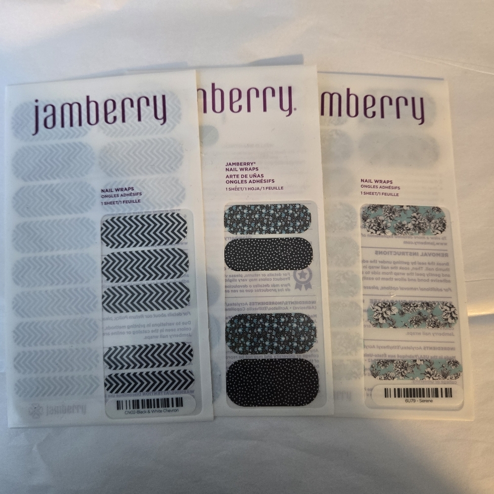 Jamberry Nail Wrap Bundle Pack Blue/Black/White